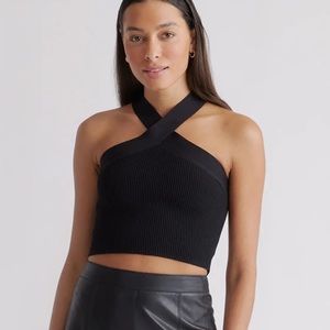 Aritzia Babaton Criss Cross Halter Crop (Sculpt Knit) in Black. Size Small.